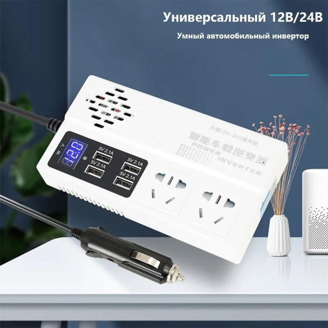 Інвертор автомобільний Giandel 250 W з 2 розетками на 220 V 4 USB (SVD091) - фото 6