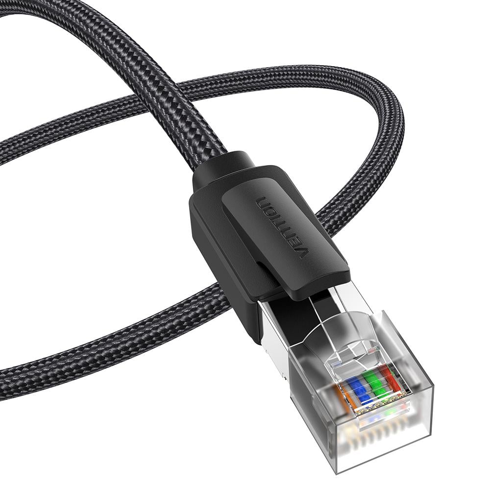 Патч-корд Vention 0,5 м Cat8 RJ45 до 40 Гбит/с S/FTP медные проводники OFC в хлопковой оплетке 2000 МГц Черный (IKOBD)