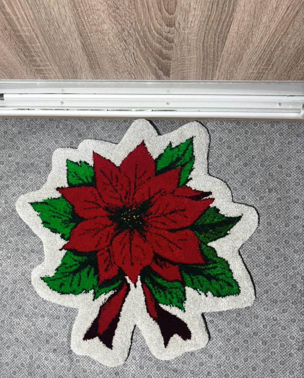 Килим Різдвяна пуансетія ручної роботи гіпоалергенний 53х53 см Червоний (30060096) Килим Різдвяна пуансетія ручної роботи гіпоалергенний 53х53 см Червоний (30060096)