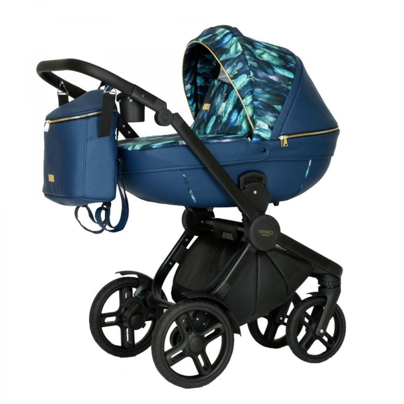 Коляска Verdi Futuro Limited универсальная 2в1 с дождевиком и сумкой-рюкзак и чехол на ножки Синий с принтом
