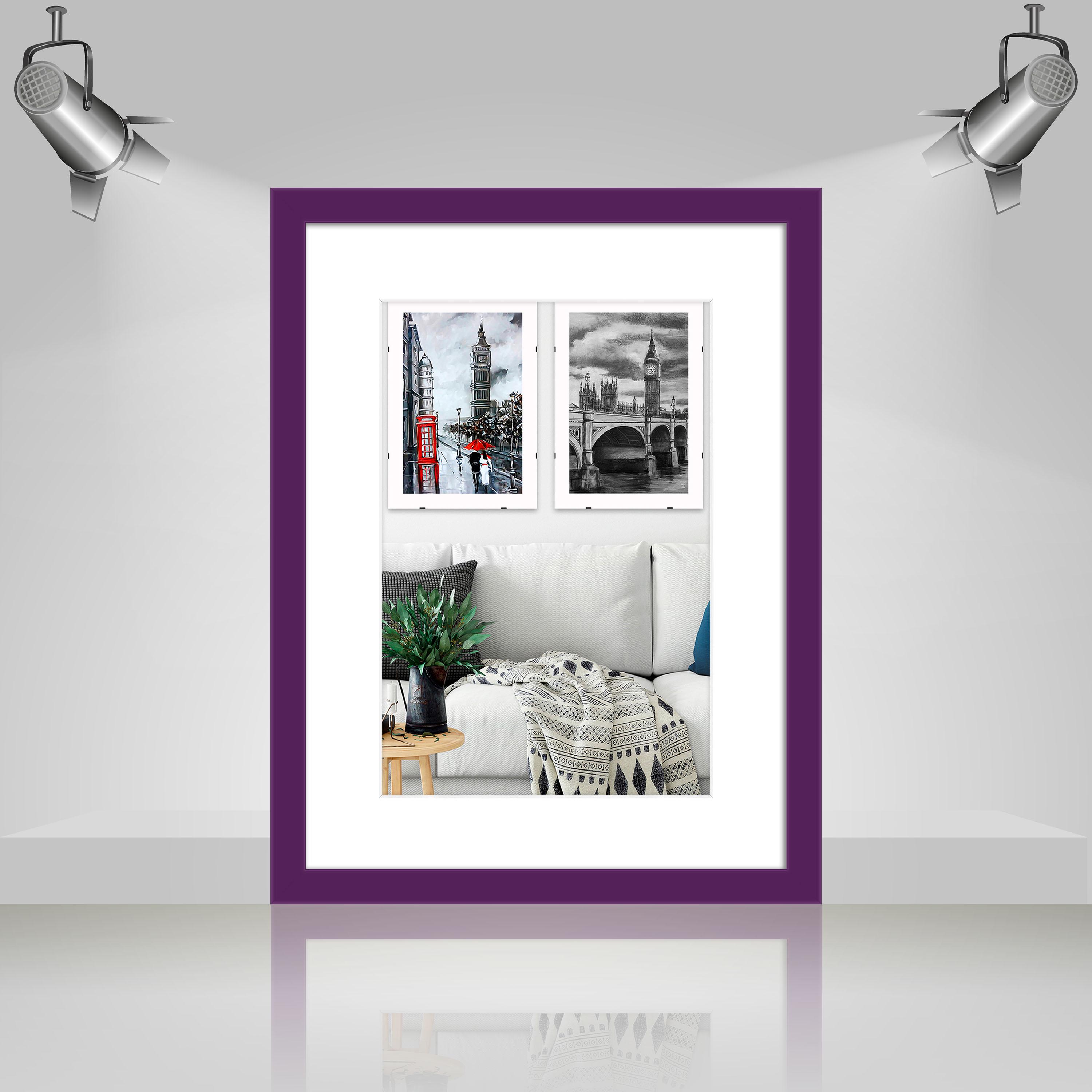 Фоторамка деревянная EmojiFrame 30х40 см под фото 20х30 см AH2220-14 пластиковое стекло 0,8 мм паспарту Фиолетовый - фото 3