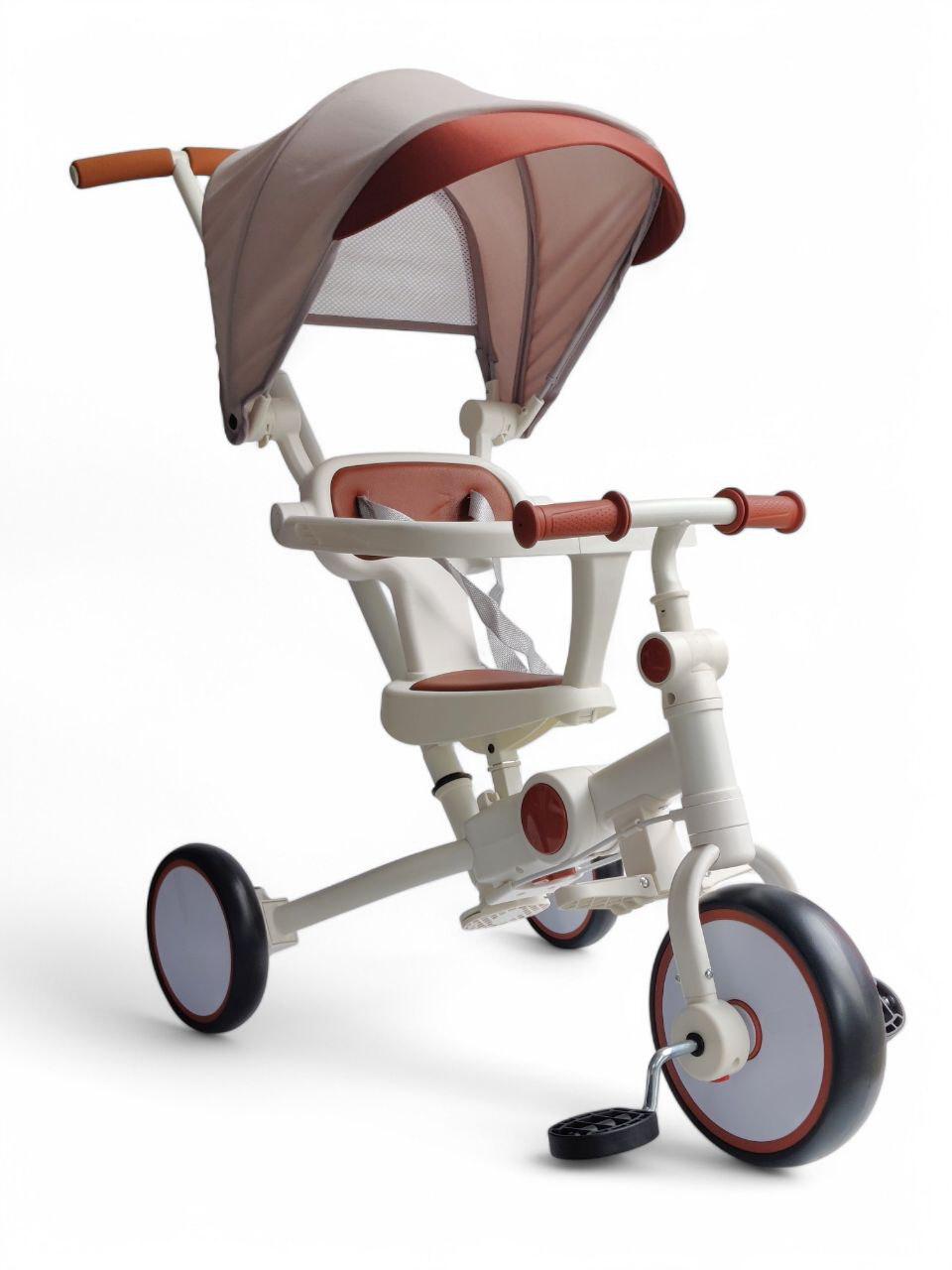 Велосипед 3в1 с родительской ручкой и козырьком Royal Leather Trike 105-2 трехколесный с 2 режимами колес Белый (105-2r-s)