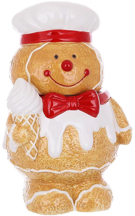 Банка для сладостей Пряничный Мальчик 1200 мл Коричневый с красным