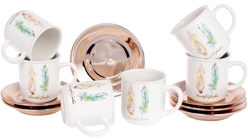 Чайный набор Плюмаж Перо жар-птицы 6 чашек 250 мл с блюдцами (BD-935-122)