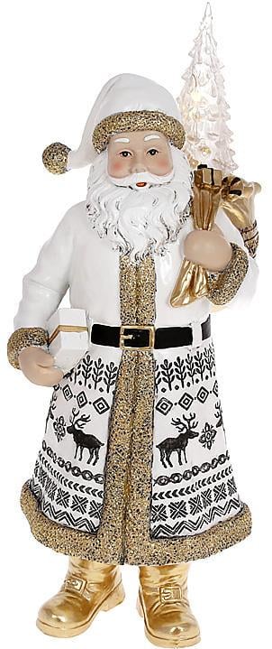 Фігура декоративна Санта Клаус з Ялинкою 40 см Білий із золотом
