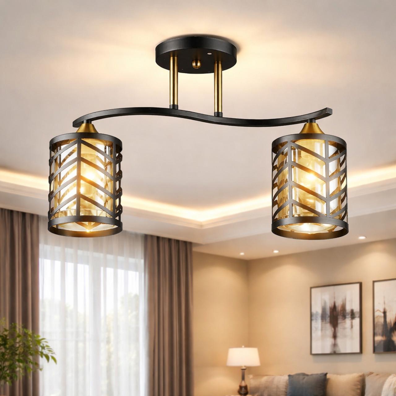 Люстра Valeso с металлическим каркасом под две лампы Е27 Черный/Медный (N5943/2)