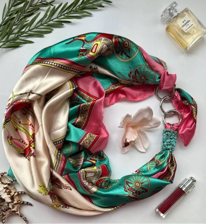 Хустка шовкова My Scarf оздоблена камінням 90х90 см Бірюзовий