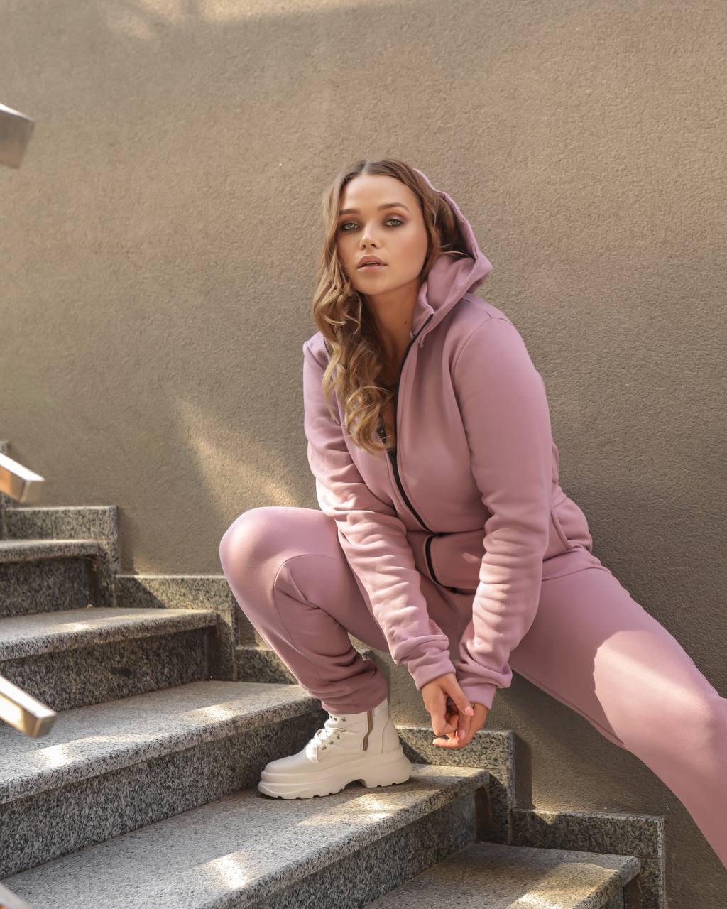 Комбинезон флисовый зимний р. 50-52 Пудровый