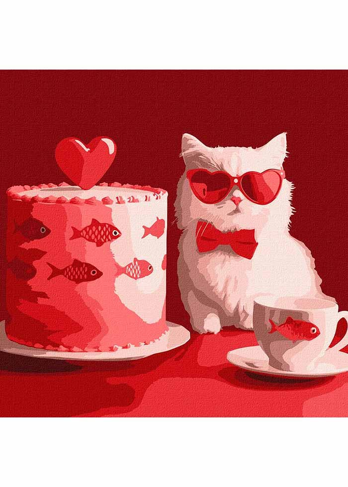 Картина по номерах Ideyka Кіт з тортом 30х30 см (KHO6722)