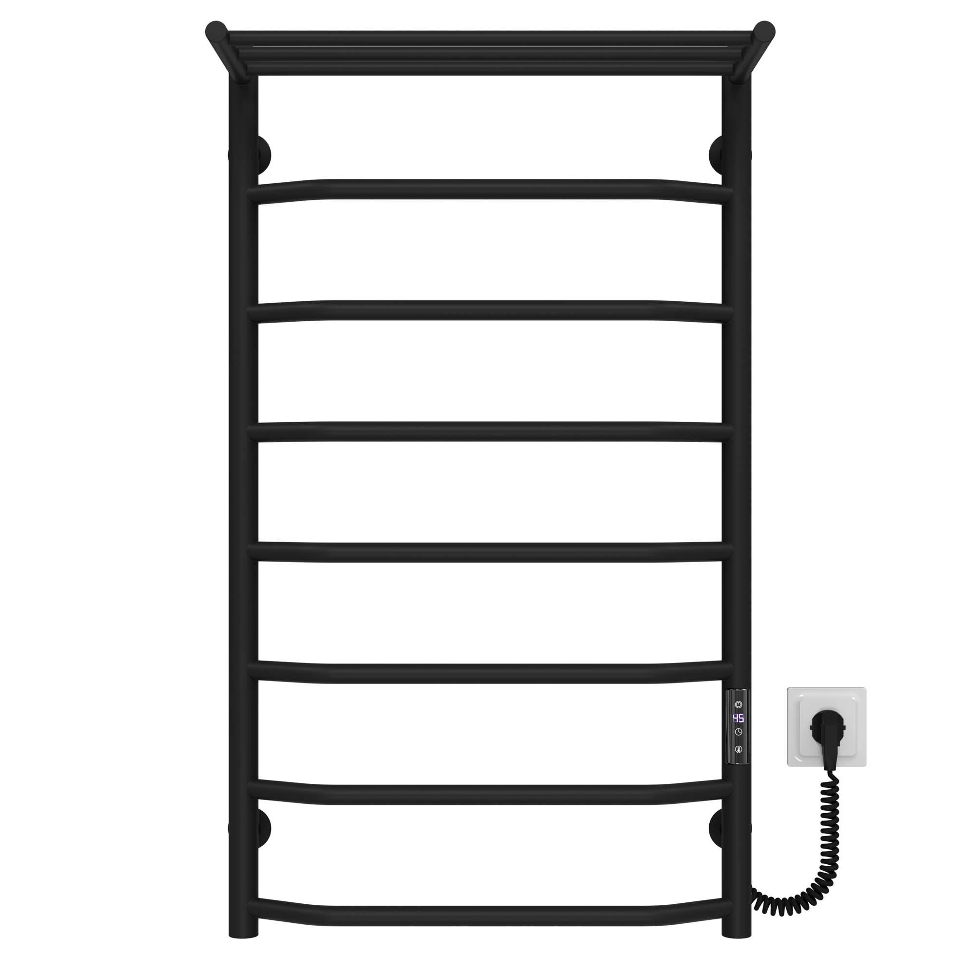 Полотенцесушитель электрический с полкой Deffi Трапеция П8 JD03 правое подключение нержавеющая сталь 500х900 мм Черный (C.TP.90.50.8.EBR1)