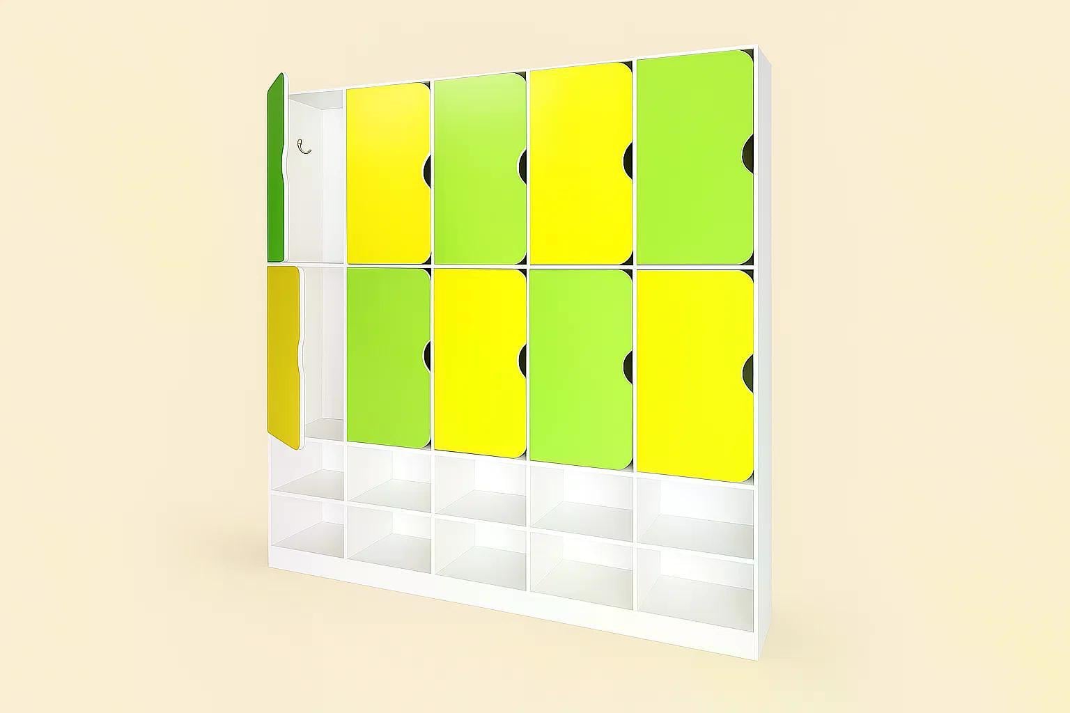 Шкаф для одежды DS-55 10-секционный с полкой для обуви Желтый/Лайм