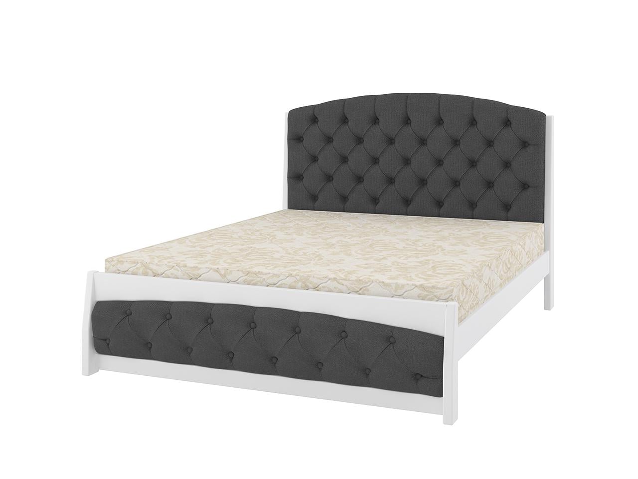 Кровать двуспальная MebiGrand Мехико с мягким изголовьем/с ламелями/без матраса натуральное дерево/ткань Аляска 97 180x200 см Белый/Серый (51885)