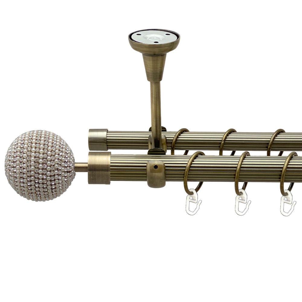 Карниз Orvit Карера металевий дворядний відкритий до стелі рифлена труба кільце металеве 25/19 мм 300 см Антик (00-00021942)