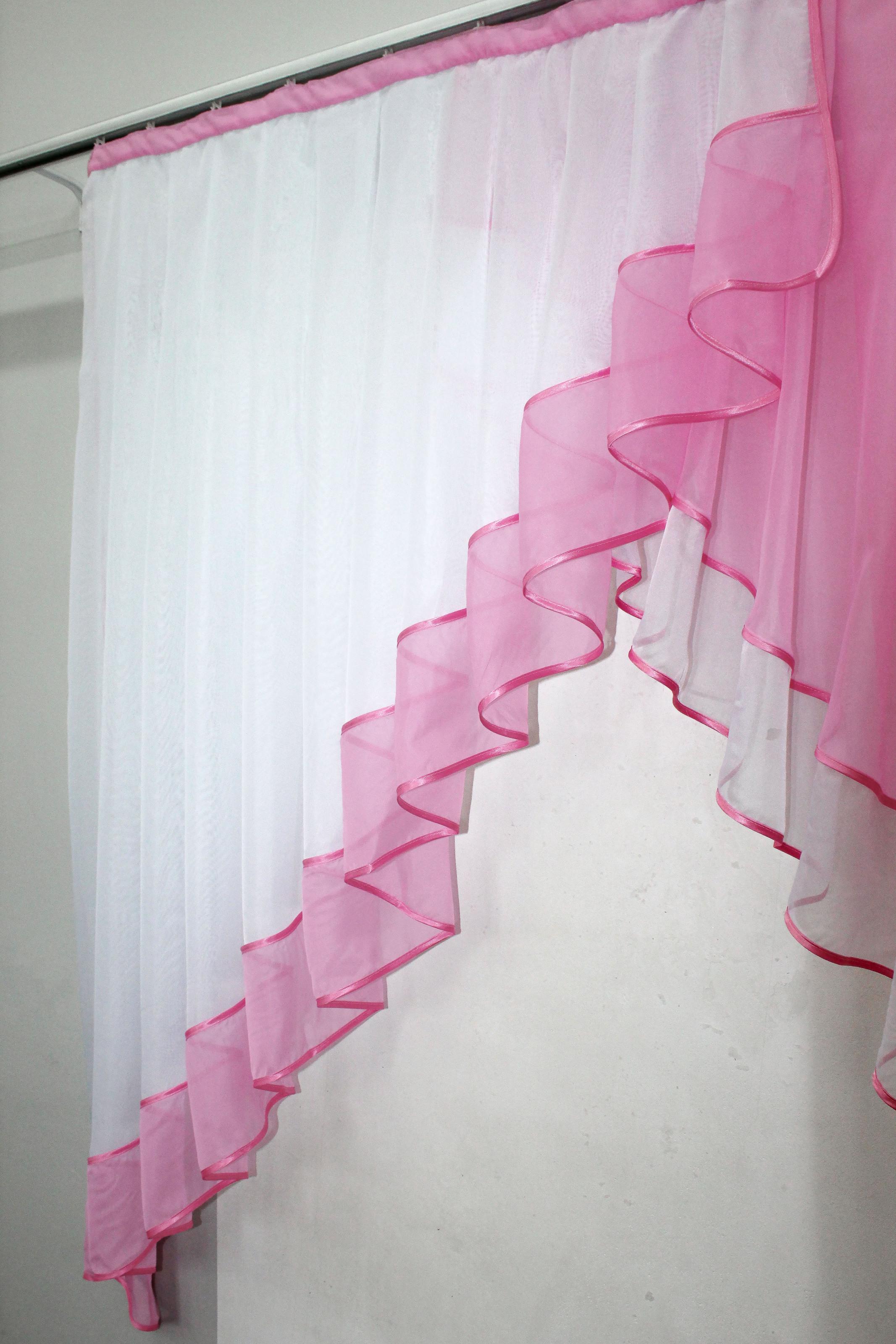 Фіранка кухонна VR-Textil № 023к 150х150 см Рожевий/Білий (50-523) - фото 3 Фіранка кухонна VR-Textil № 023к 150х150 см Рожевий/Білий (50-523) - фото 3