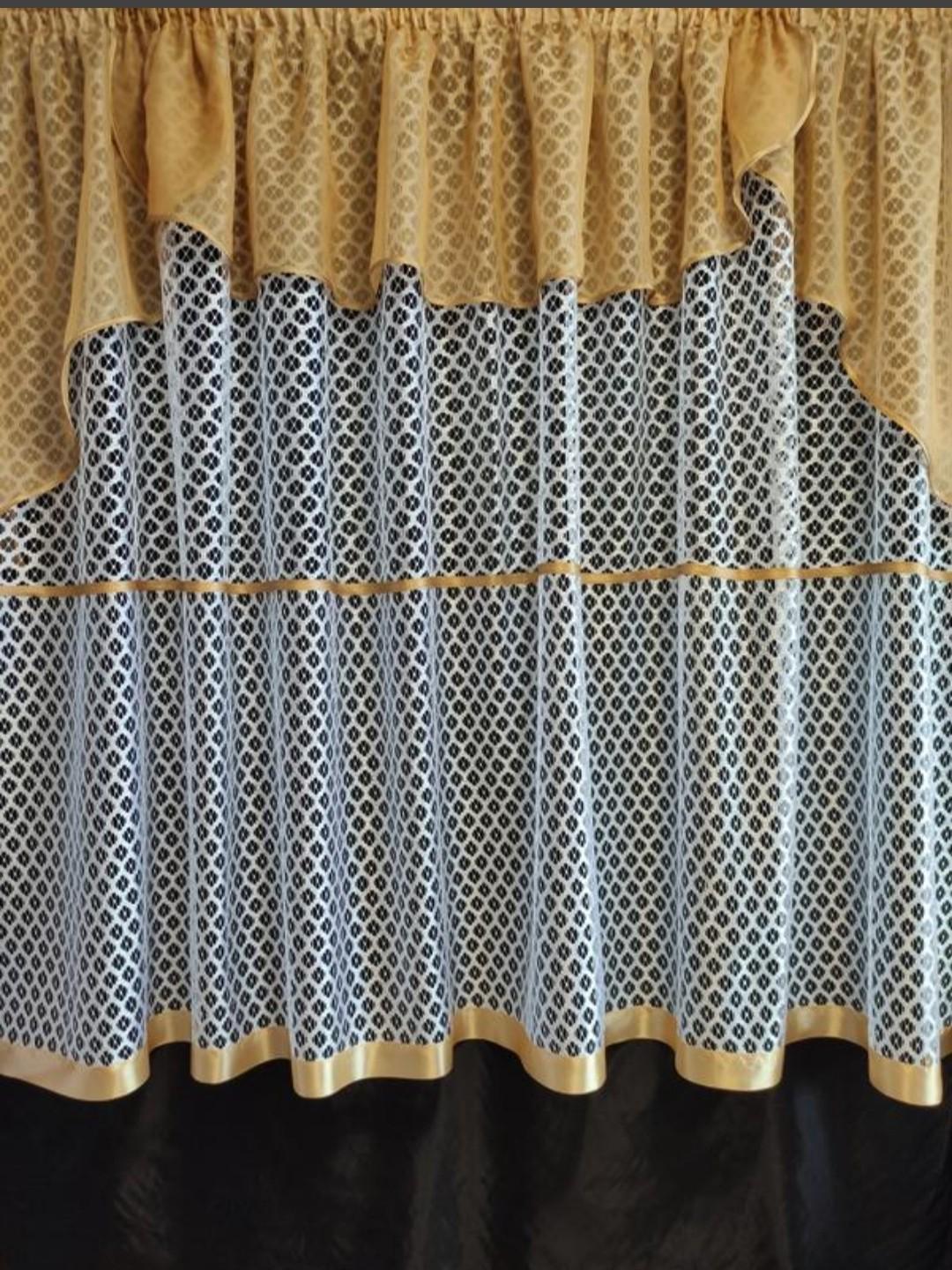 Фіранка сІтка з шифоновим ламбрекеном на кухонне вікно 290х160 см Бежевий з білим (кбеж-11)