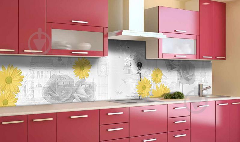 Наклейка виниловая кухонный фартук  Zatarga  "Одуванчики и Герберы"  600х3000 мм