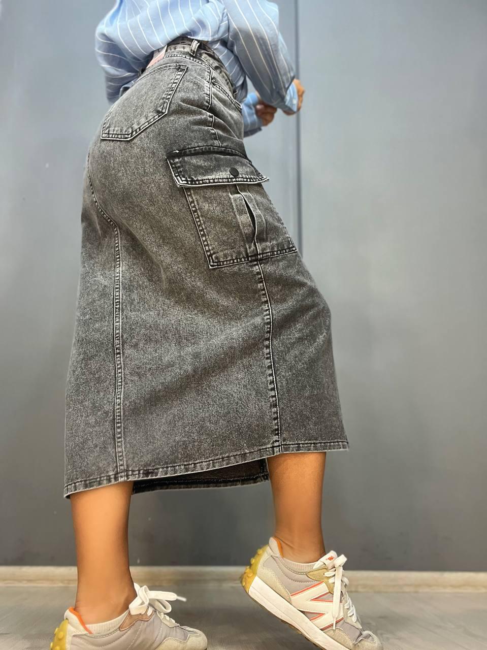 Юбка женская Zeo Basic 3580 джинсовая карманы по бокам разрез впереди длинная р. 36 Серый (1160) - фото 4 Юбка женская Zeo Basic 3580 джинсовая карманы по бокам разрез впереди длинная р. 36 Серый (1160) - фото 4