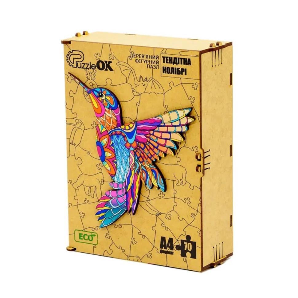 Пазл фігурний дерев'яний "Тендітна Колібрі" A4 70 деталей (PuzA4-04107) - фото 1 Пазл фігурний дерев'яний "Тендітна Колібрі" A4 70 деталей (PuzA4-04107) - фото 1