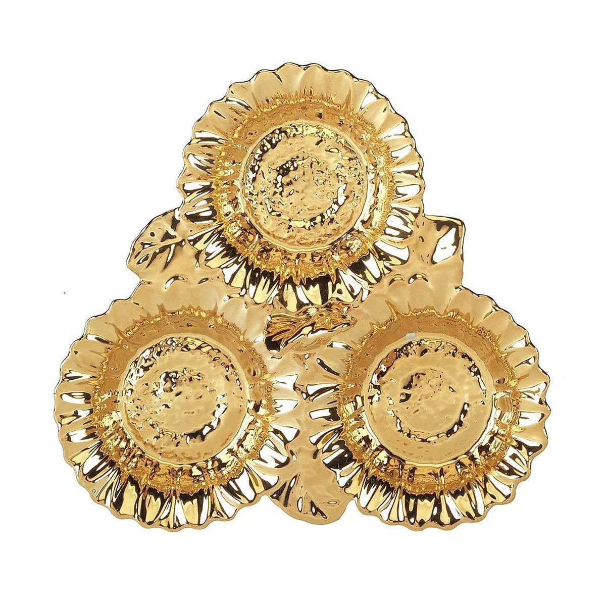 Менажниця керамічна Certified International Золотисті соняшники на 3 секції 25х25х8 см Золотий (31455) - фото 2 Менажниця керамічна Certified International Золотисті соняшники на 3 секції 25х25х8 см Золотий (31455) - фото 2