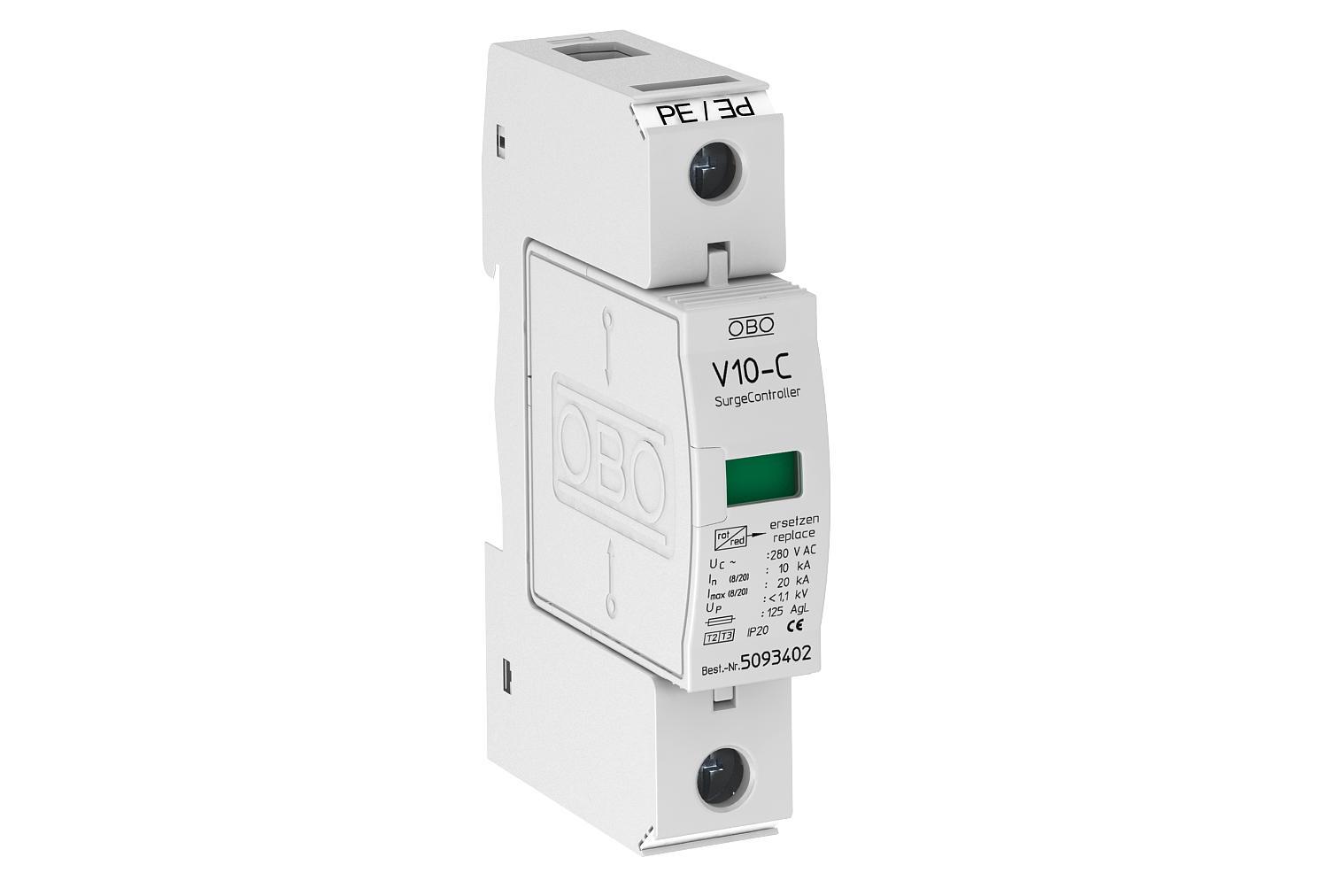 Обмежувач перенапруги OBO bettermann V10-С/1-280 1P 20кА 280 В клас 2+3 C+D (5093415)
