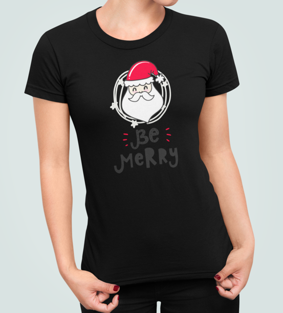 Футболка женская новогодняя Stedman с принтом Be merry Санта XL Черный (НГ31.1-4)