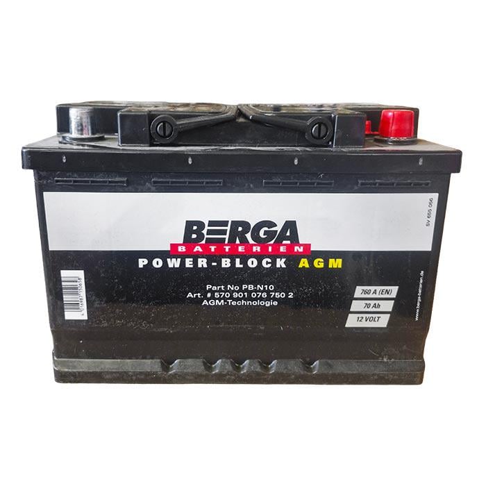 Аккумулятор автомобильный Berga Power Block AGM 6СТ-70Ah Аз 760А (EN) 5709010767502