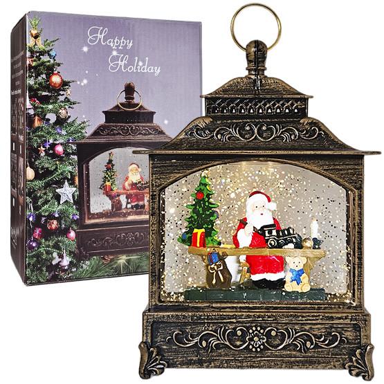 Ночник-фонарь новогодний музыкальный Санта с блестками 19 см (2818386003)