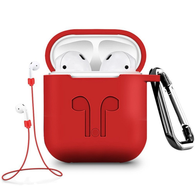 Набір Raxfly чохол для навушників AirPods 1/2 з карабіном та шнуром-фіксатором Червоний (961287663)