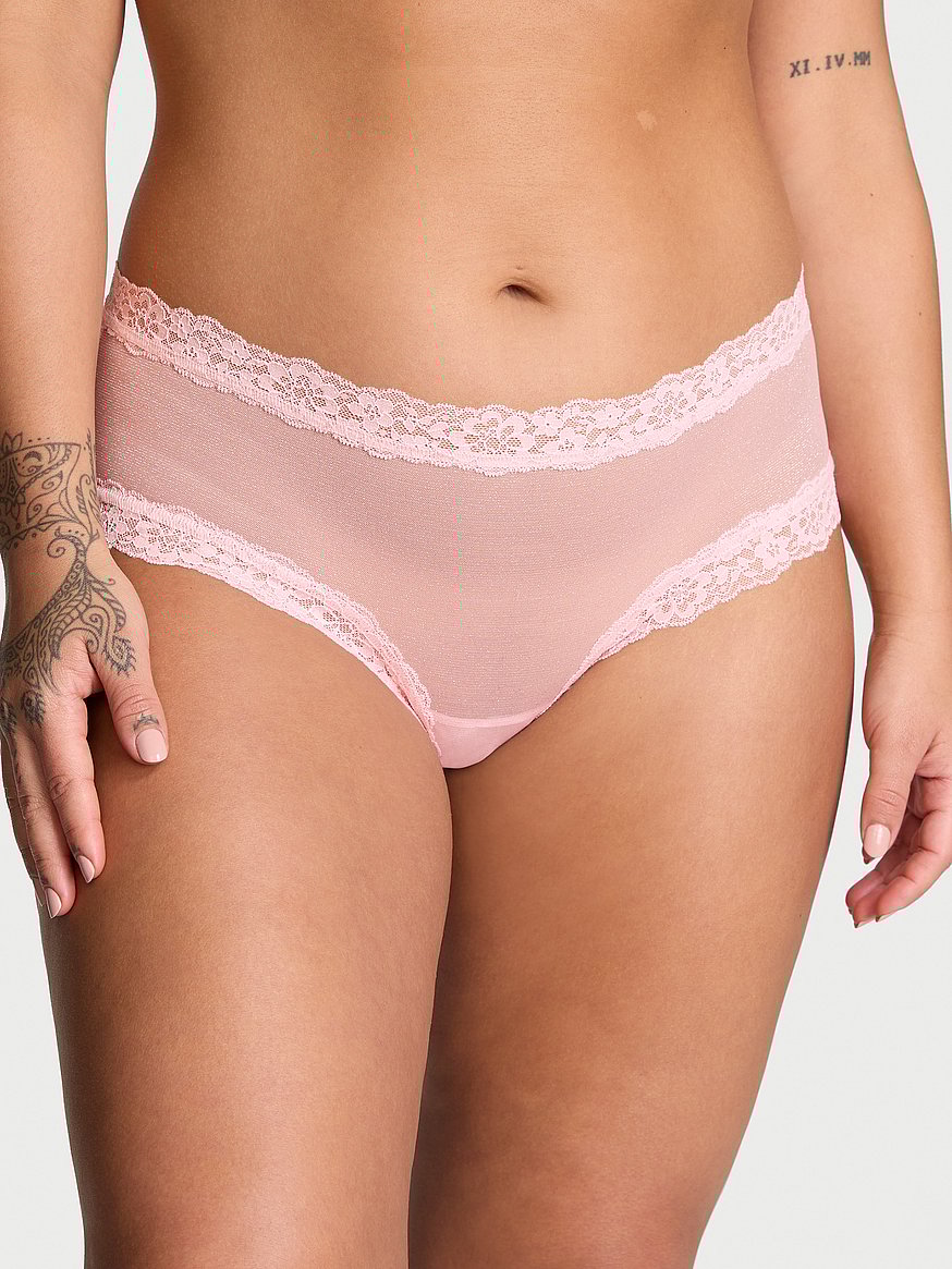 Трусики Чікі Victoria’s Secret Sequin Posey Mesh Cheeky Panty М Рожевий (26931604)