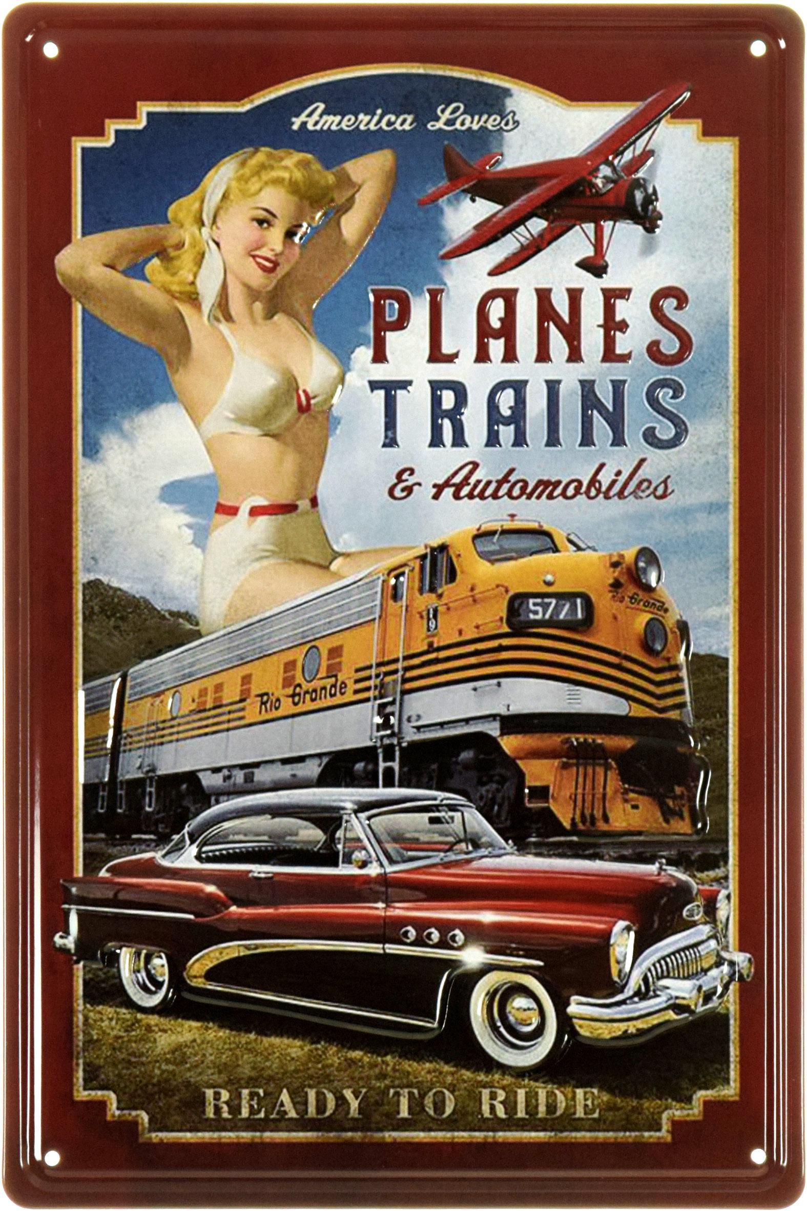 Табличка металева "Planes, Trains&Automobiles Pin Up" 20x30 см (ms-104122)