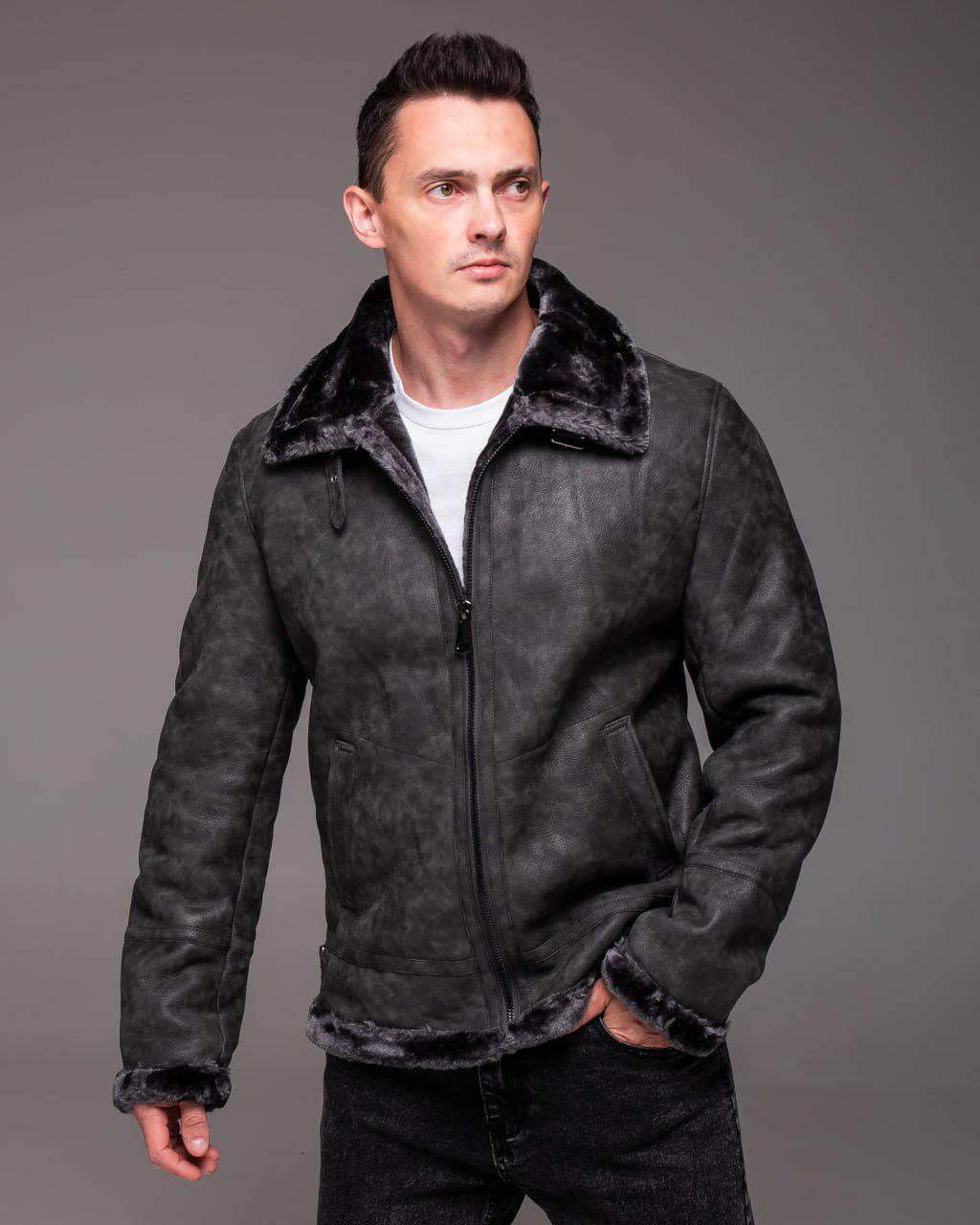 Дублянка чоловіча зимова на хутрі S Сірий (2426) - фото 4 Дублянка чоловіча зимова на хутрі S Сірий (2426) - фото 4