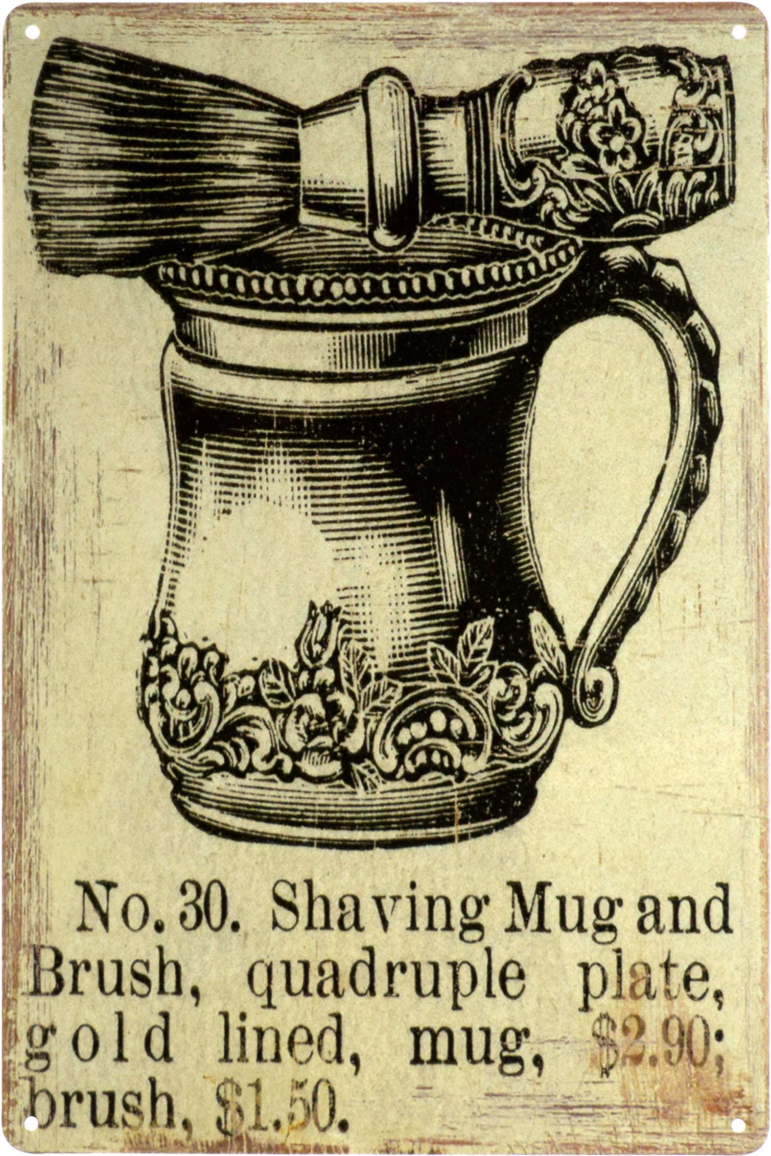 Табличка металлическая Барбершоп Кружка И Щетка Для Бритья/Barber Shop Shaving Mug And Brush 20x30 см