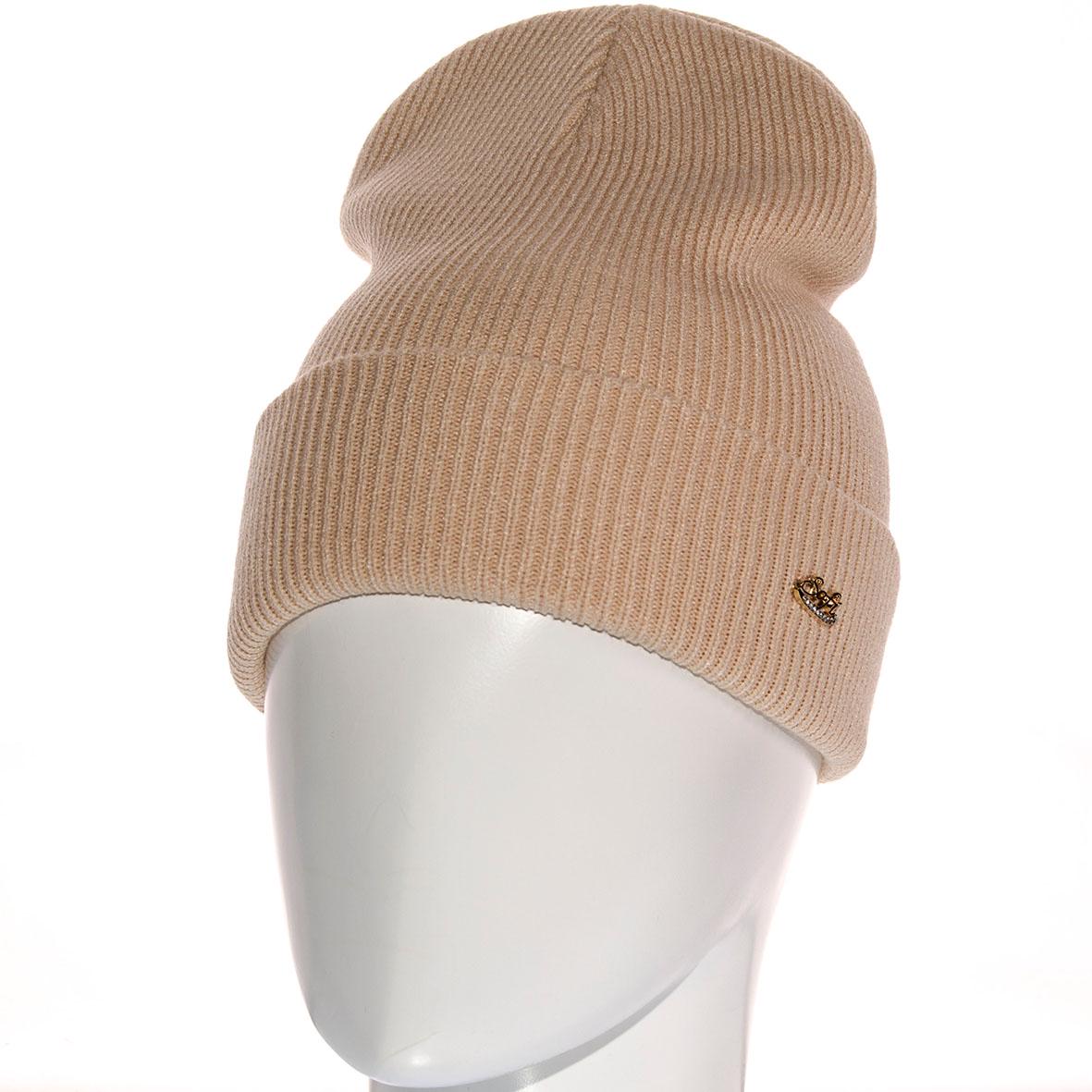 Шапка Sofi SF21105 з відворотом/рубчик/подвійна L р. 57-58 Бежевий