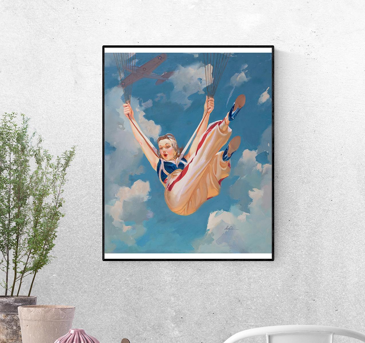 Постер Девушка с парашютом. Мерлин Эбнит формат А-3 (pin_up010138_Poster)