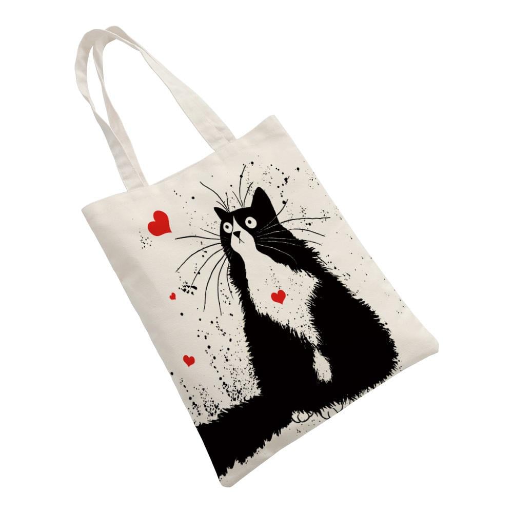 Сумка тоут женская хлопковая влюбленный котик без застежки для города и покупок 33х40 см (R9606) Сумка тоут женская хлопковая влюбленный котик без застежки для города и покупок 33х40 см (R9606)