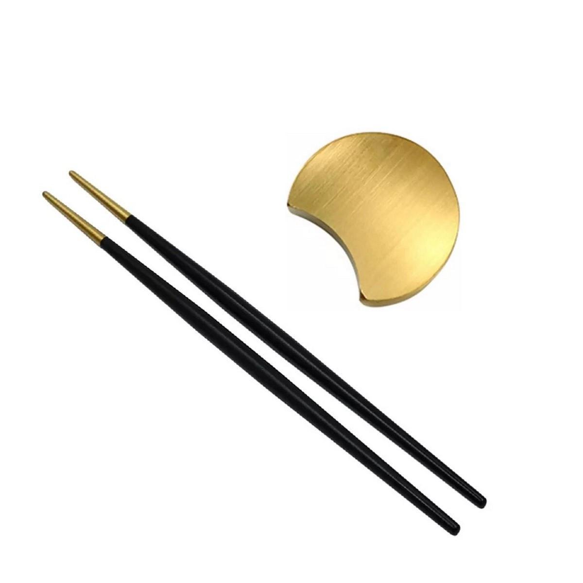 Комплект з підставки і паличок для суші REMY-DECOR з чорною ручкою Золотий - фото 1