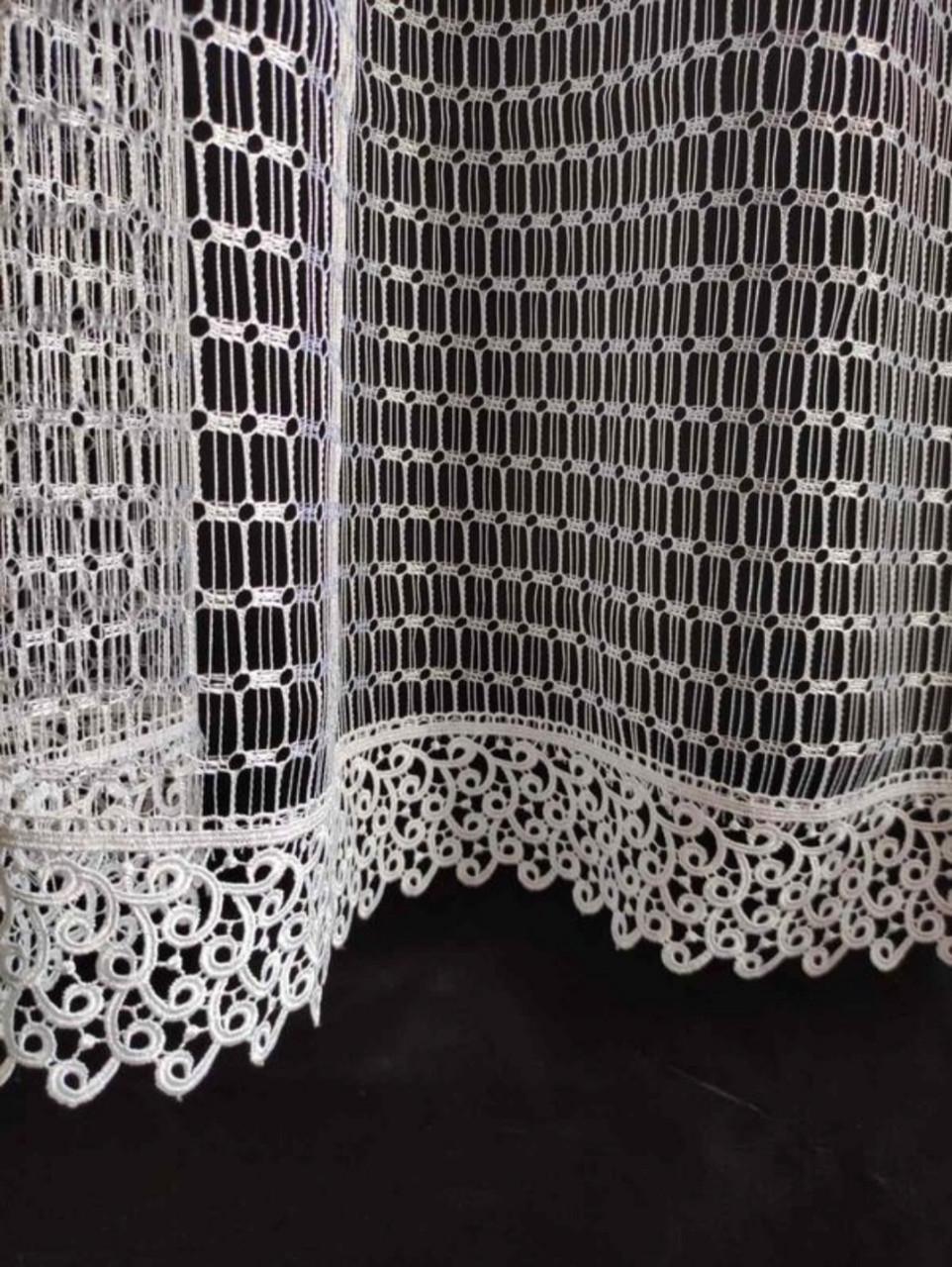 Тюль сетка на окно с ламбрекеном и кружевом 290х165 см Белый с бежевым (кк-03б) - фото 3