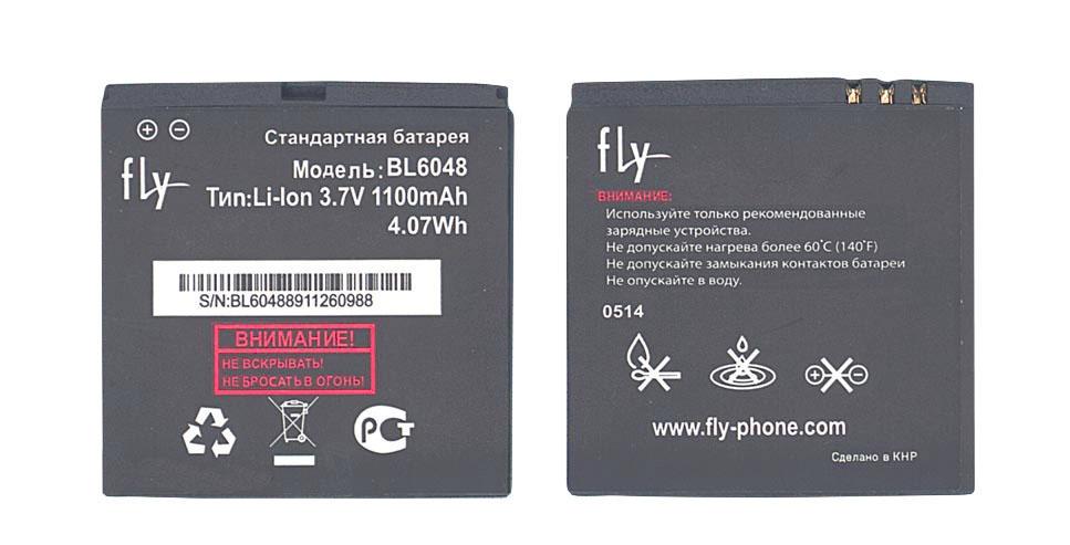 Аккумулятор для смартфона Fly BL6048 IQ239 Era Nano 2 3,7V 1100 mAh 4,07 Wh Black