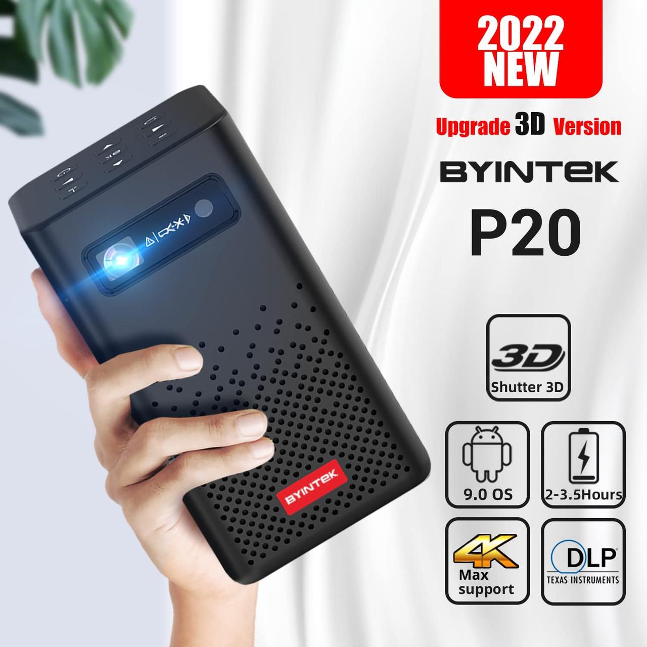 Проектор портативный BYINTEK P20 3D с аккумулятором 7800 mAh/WiFi/Android 9/FullHD/4K (11401762) - фото 2