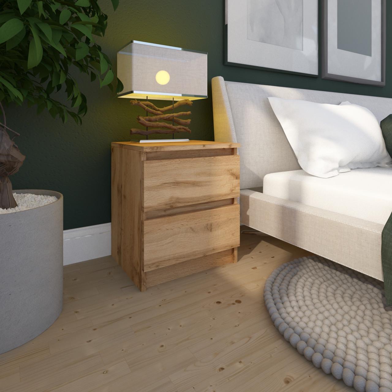 Тумба прикроватная MEBEX на 2 ящика 40х40х54,4 см Дуб Крафт (VS2B400DC) - фото 2 Тумба прикроватная MEBEX на 2 ящика 40х40х54,4 см Дуб Крафт (VS2B400DC) - фото 2