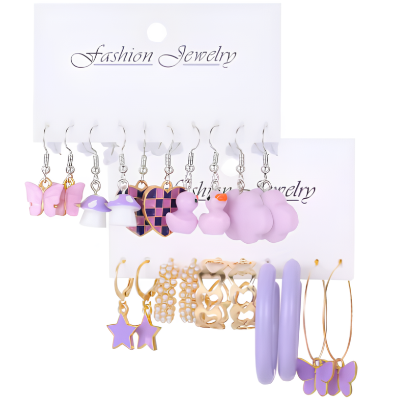 Сережки для девочки 10 шт. Розовый/Фиолетовый Сережки для девочки 10 шт. Розовый/Фиолетовый