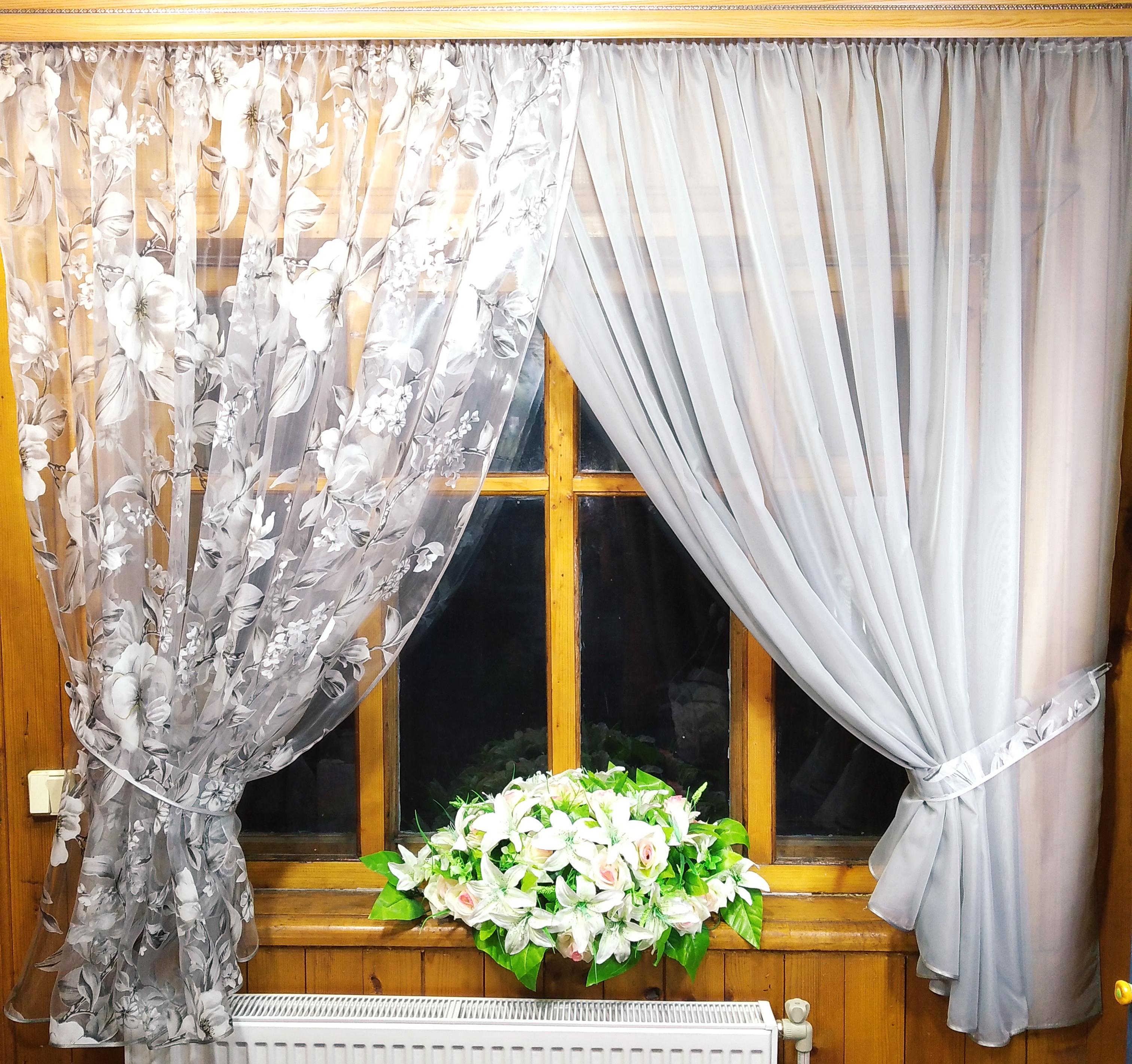 Занавеска короткая готовая Вероника Серый/Яблочный - фото 1 Занавеска короткая готовая Вероника Серый/Яблочный - фото 1