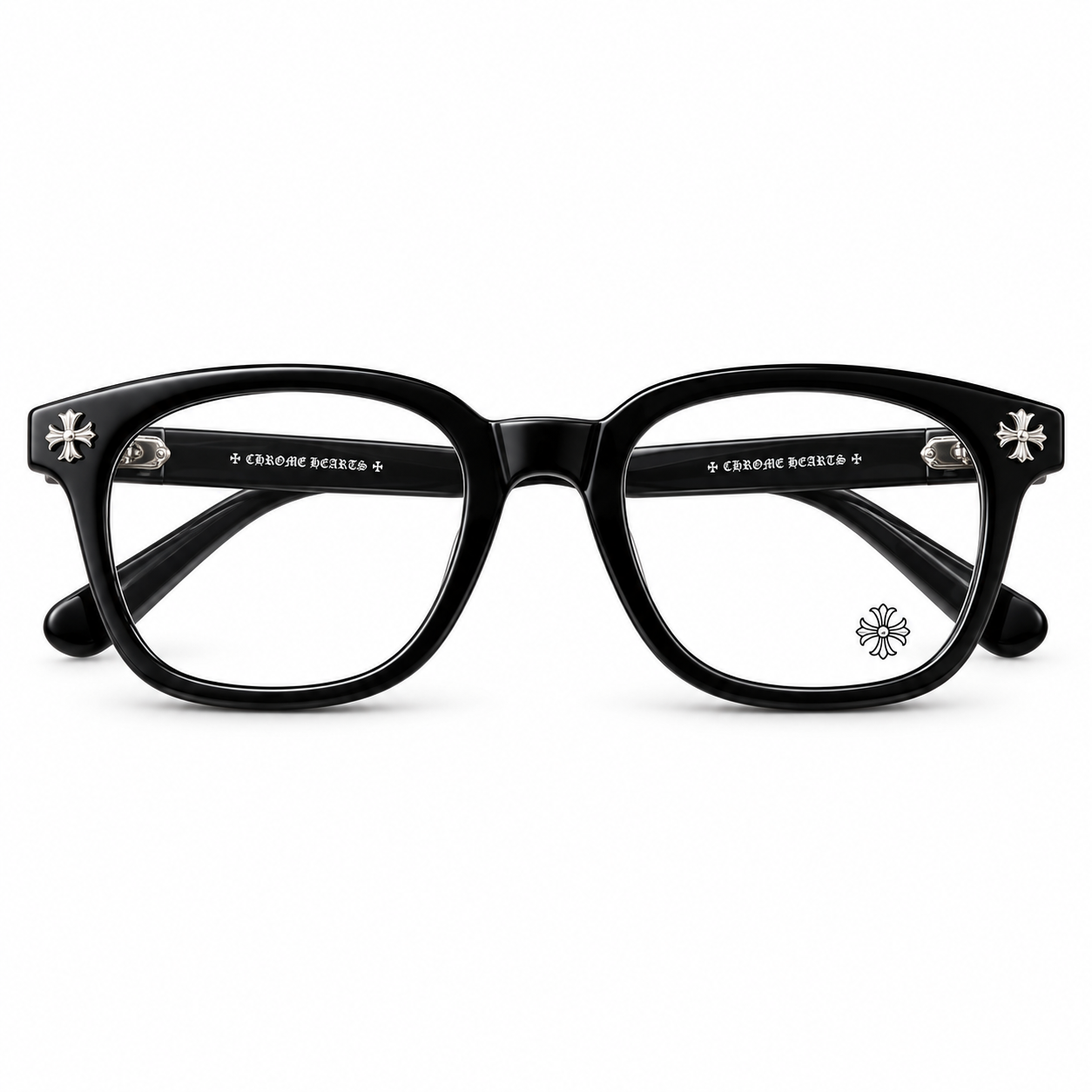 Очки в стиле Chrome Hearts fashion с черной оправой прозрачными линзами и чехлом