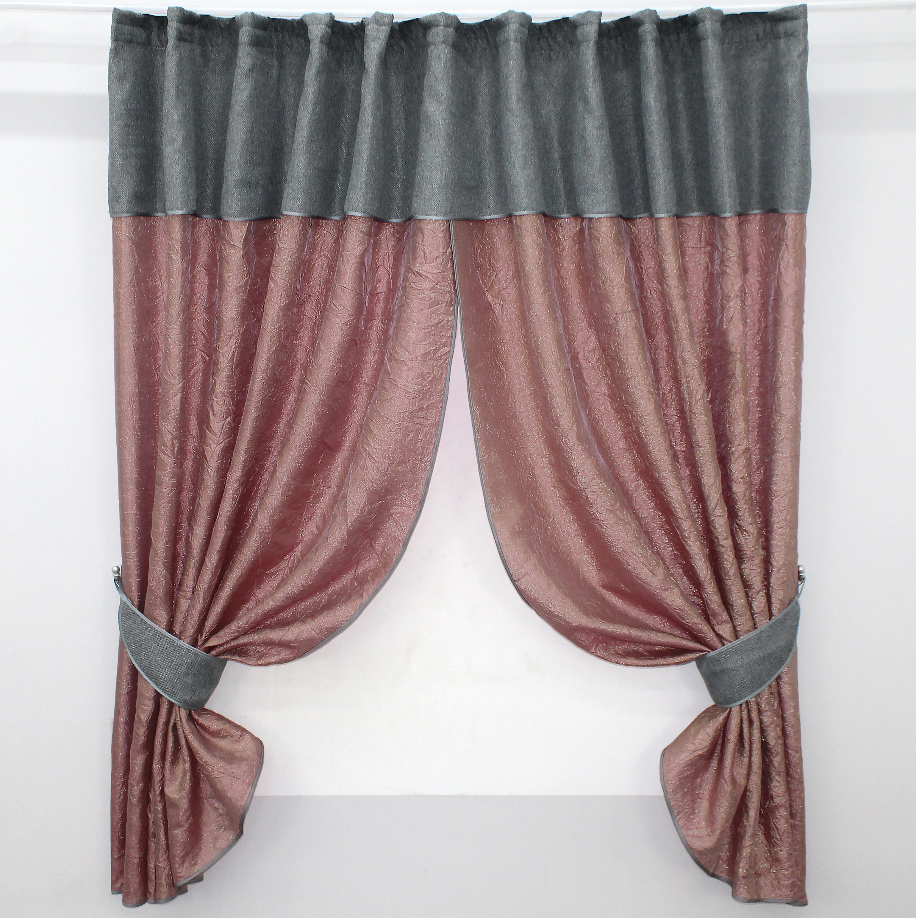 Штори кухонні VR-Textil № 073к з ламбрекеном і підхватами 275х170 см Рожевий/Золотистий/Сірий (52-0370)