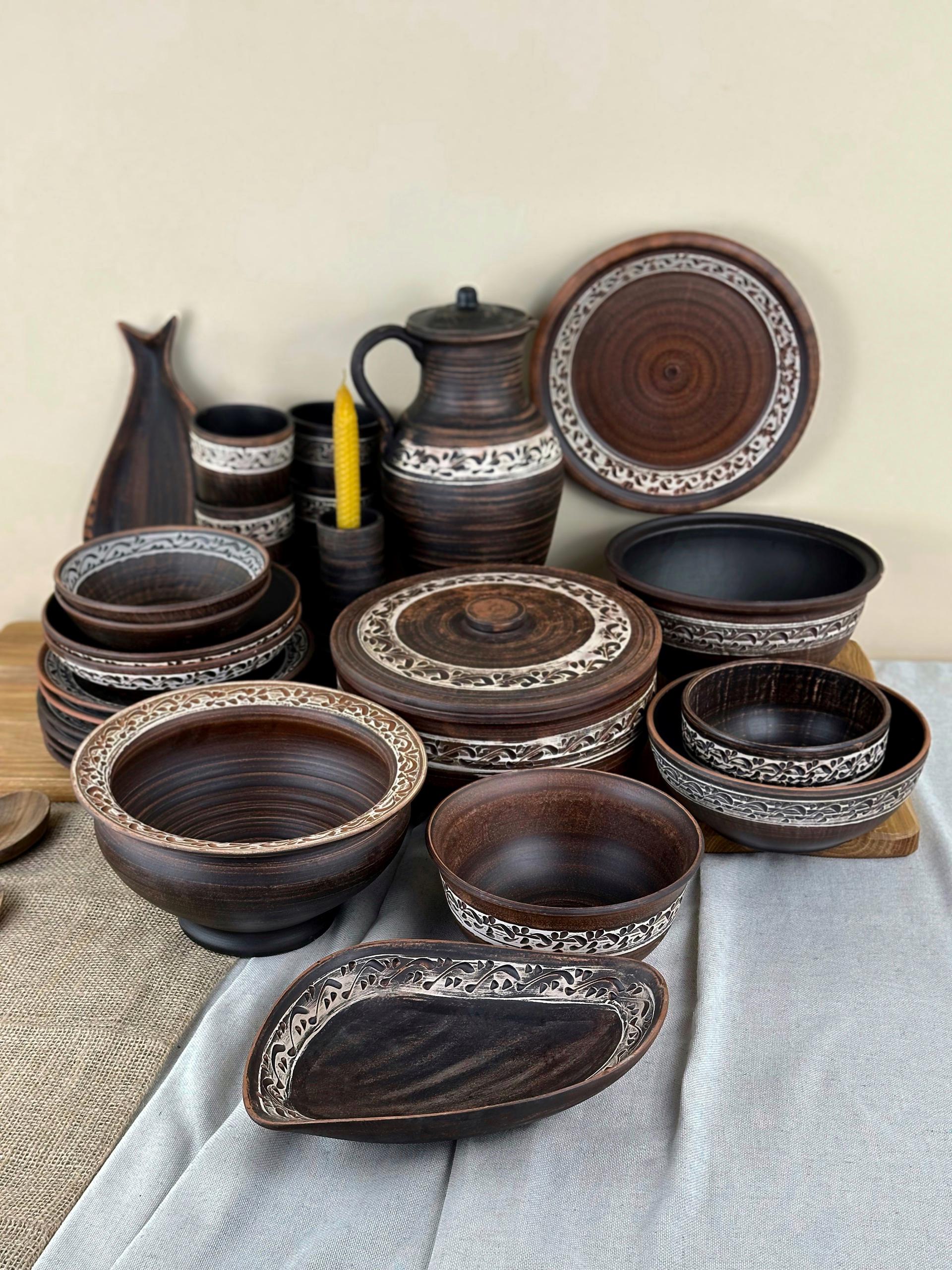 Набір керамічного глиняного посуду Різдвяний На Святвечір на 6 чоловік ангоб (3128-5)