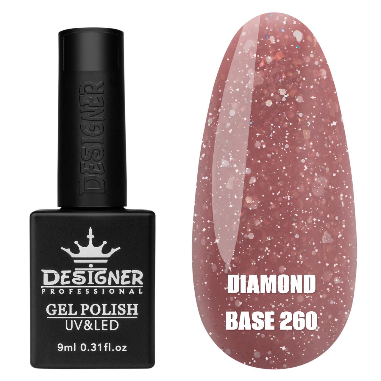Цветная база с блестками Diamond base Дизайнер для ногтей с небольшим светоотражающим эффектом 9 мл 260