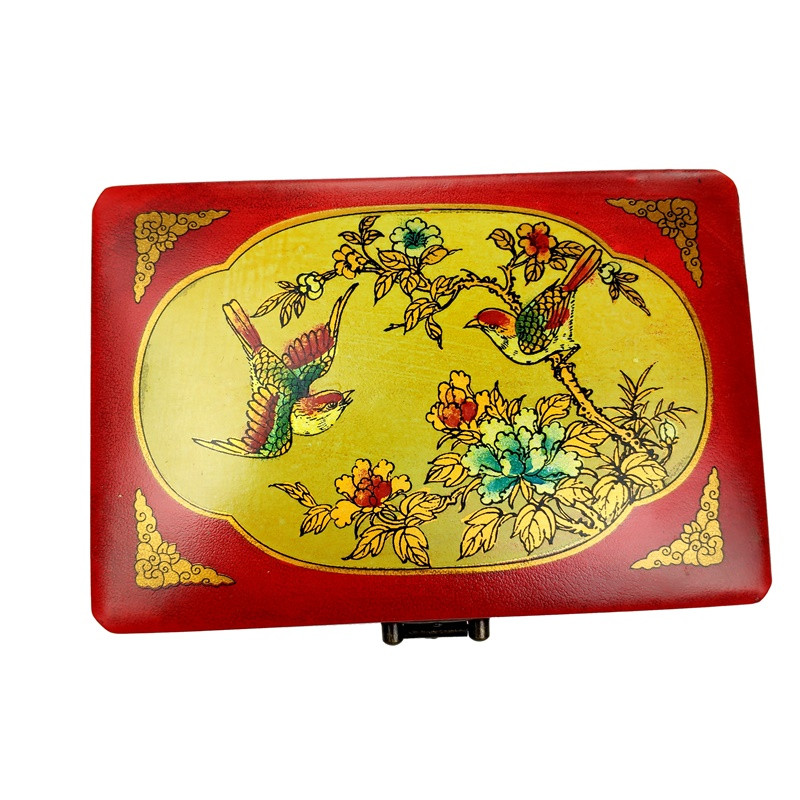 Сундук из кожи Цветы и птицы 6х155х105 см Красный (C1280)