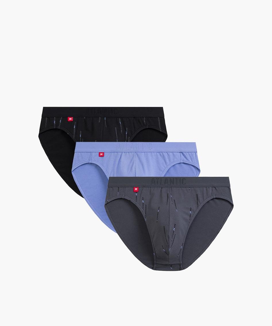 Набір трусів-брифів чоловічих бавовняних Atlantic 3MP-193 з нашивною резинкою 3 шт. XL Чорний/Графітовий/Світлий денім (2596973252) - фото 1