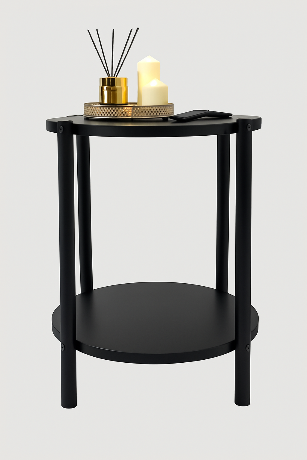 Журнальный столик из натурального дерева Listerby двухуровневый 54 см бук/Черный (27282690) - фото 1