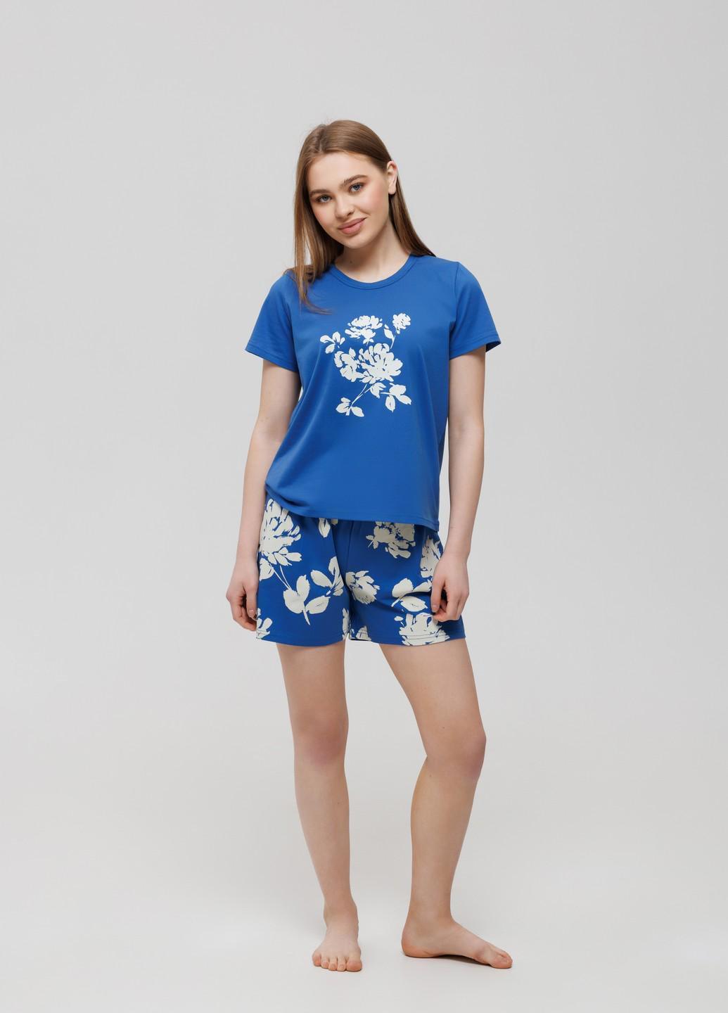 Піжама жіноча бавовняна Наталюкс з шортами та квітковим принтом S Синій (4826459404121) - фото 2 Піжама жіноча бавовняна Наталюкс з шортами та квітковим принтом S Синій (4826459404121) - фото 2